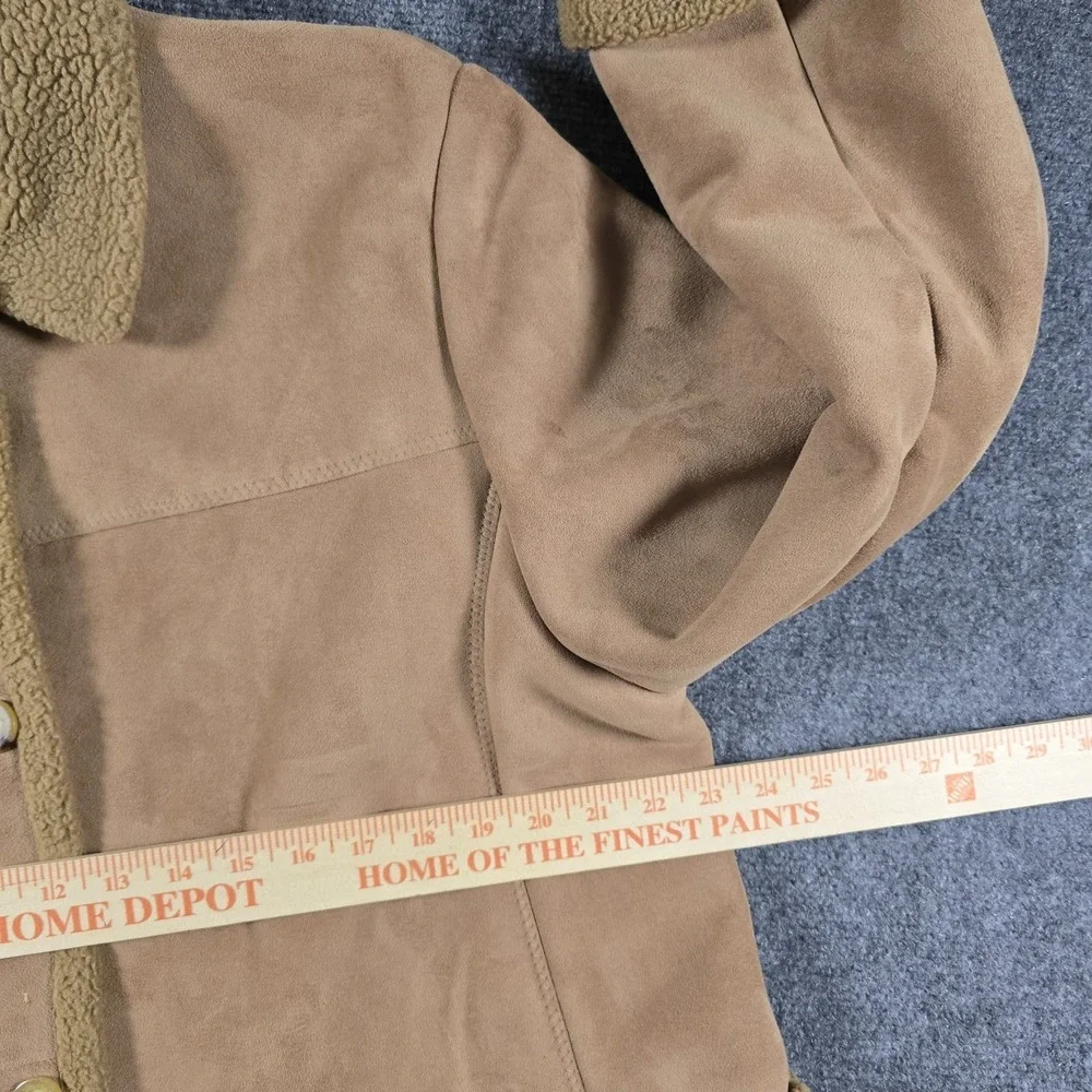 Mulberry Street Womens XL Faux Suede Sherpa Coat Tan Button Front Jacket - Picture 9 of 10